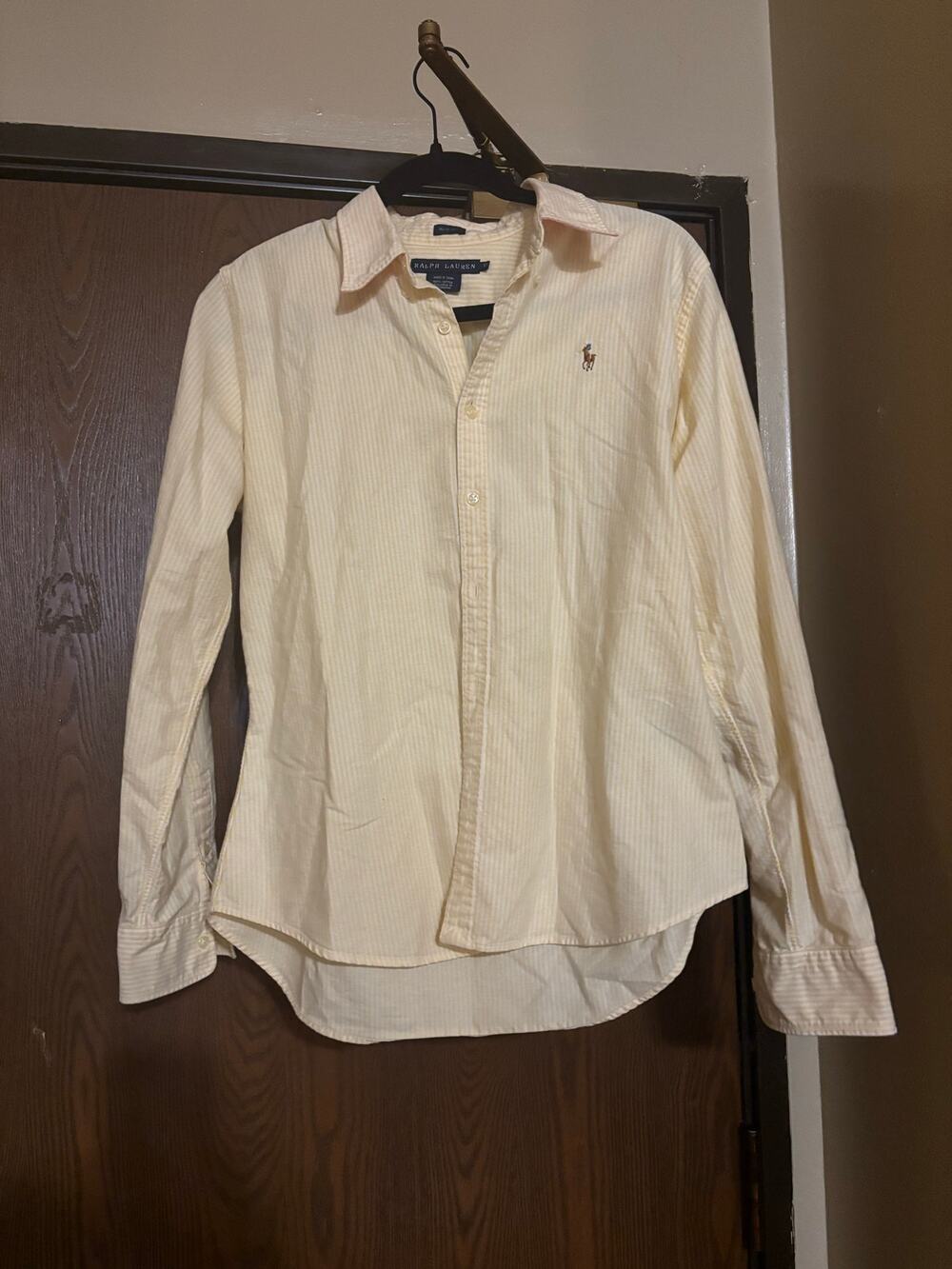 Ralph Lauren Yellow Striped Polo Fitted Fall Preppy Professional Cotton Shirt